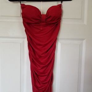 Red strapless dress